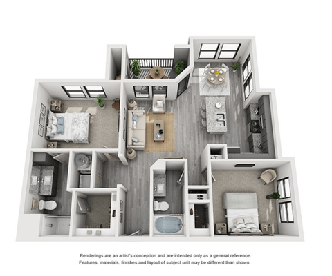 The Flats at Shadowglen Apartments in Manor, TX Two Bedroom Floor Plan